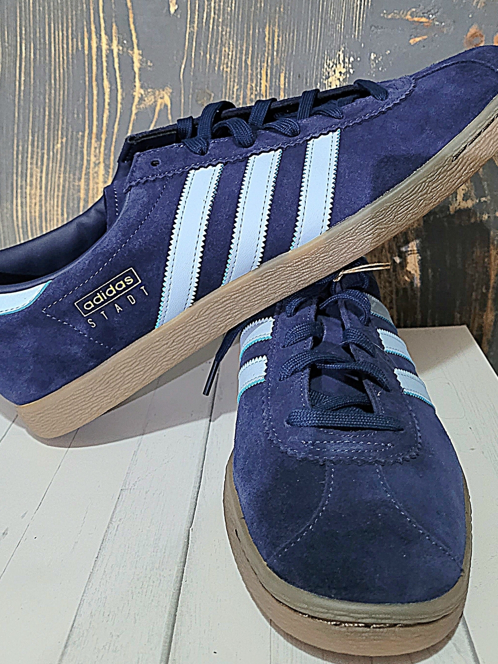 Adidas Stadt Men’s Suede Sneakers in Navy with Light Blue Stripes